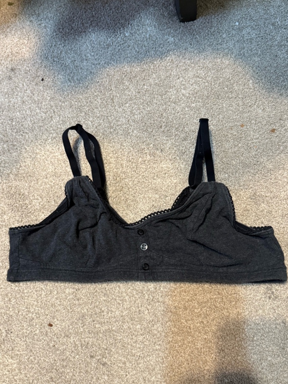 Aerie Charcoal Grey Front Button Detail Cotton Bralette Size L